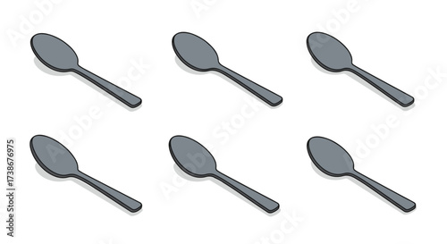 Pattern of gray spoons in isometric style on white background