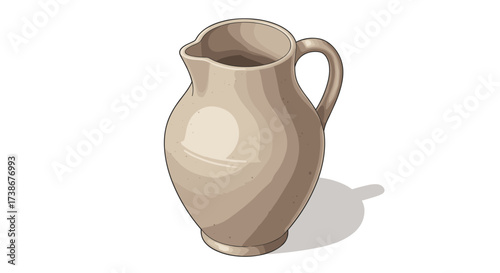 Elegant ceramic pitcher with handle casting shadow on white background