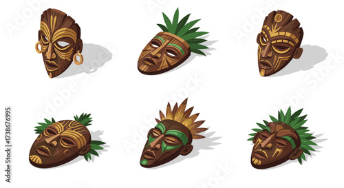 Traditional tribal masks with intricate patterns and vibrant colors