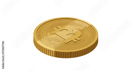 Realistic golden bitcoin cryptocurrency coin with circuit details