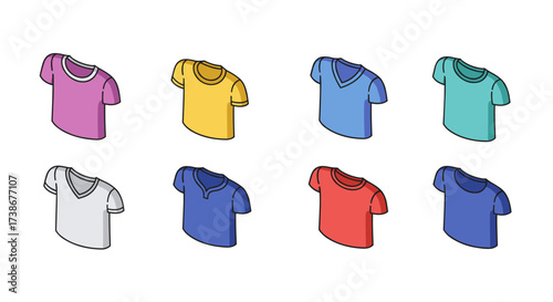 Colorful isometric t-shirt set with various necklines