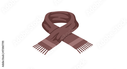 Warm brown wool scarf with fringe ends on white background