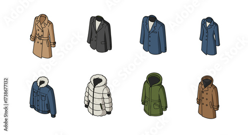 Isometric winter coats and jackets collection for fashion design