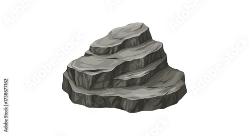 Layered rock formation with detailed texture on white background