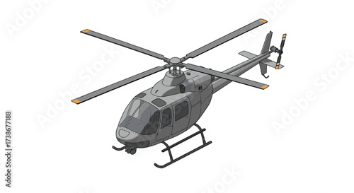 Realistic 3d isometric helicopter with gray body and orange accents
