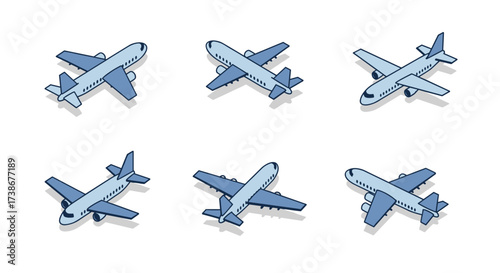 Isometric airplane designs: various angles and styles for aviation projects