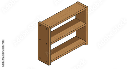 Isometric wooden bookshelf with two shelves in minimalist design for interiors