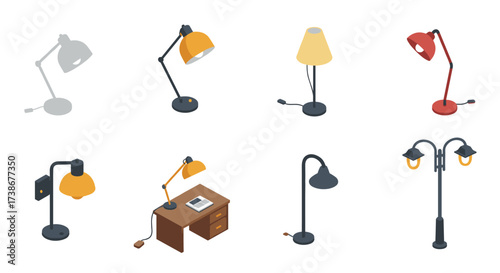 Diverse collection of modern isometric lamp designs for home and office decor