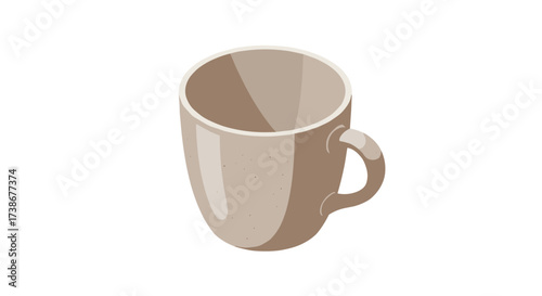 Minimalist isometric beige coffee mug on white background for home and kitchen designs