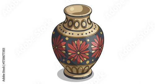 Elegant ceramic vase with intricate floral patterns in isometric style