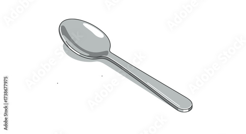 Realistic metal spoon with shadow on white background