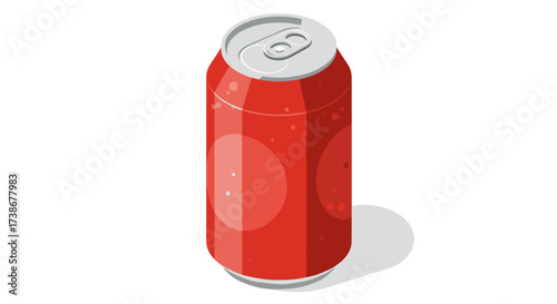 Isometric red soda can with bubbles on white background