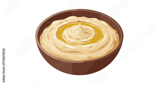 Creamy hummus in a brown bowl with olive oil