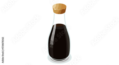 Elegant glass bottle with dark liquid and golden cap on white background