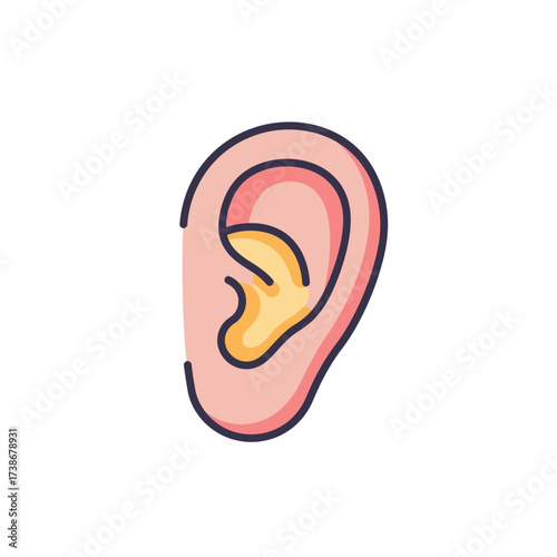 Colorful Cartoon Human Ear Icon Illustration.
