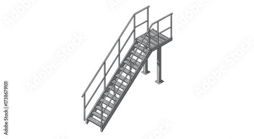 Isometric metal staircase design with railings and platform