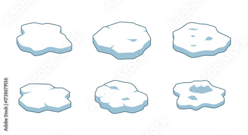 Isometric snowy platforms set on white background for design and animation