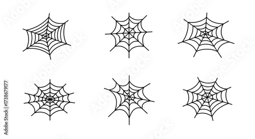 Collection of six simple spider web designs on white background