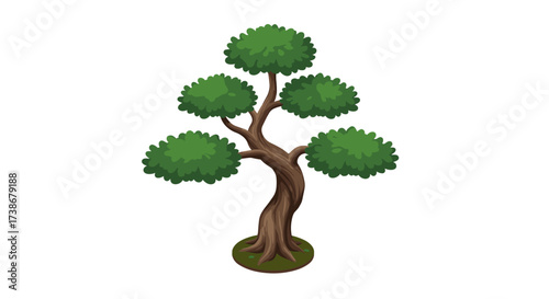 Stylized cartoon tree with green canopy and twisted trunk