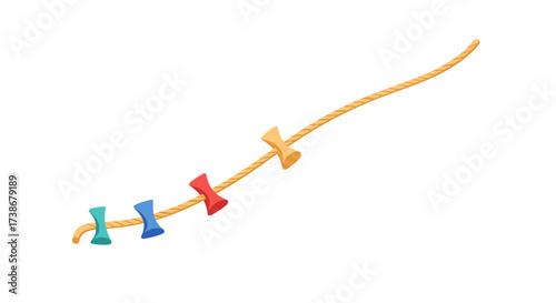 Colorful geometric shapes on twisted rope isolated on white background