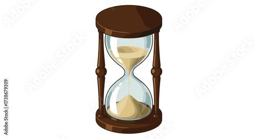 Classic wooden hourglass with flowing sand in realistic design