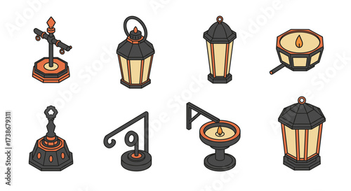 Vintage lantern set: retro design enchanting nighttime ambiance in classic style