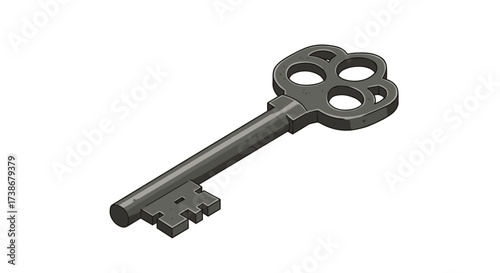 Vintage skeleton key in isometric style with detailed design elements for retro themes