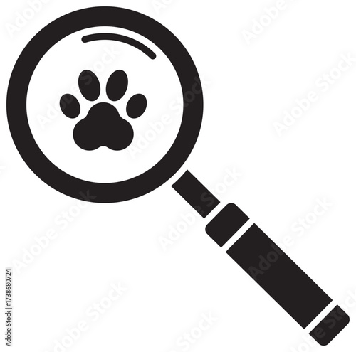 Magnifying glass over a paw print vector icon