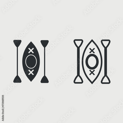 Minimalist Kayak Icon- black outline water sports symbol