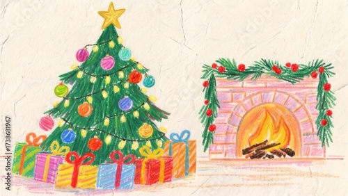 Celebrating the Joy of Christmas: Festive Decorations, a Cozy Fireplace, and a Tree Full of Gifts for the Perfect Holiday Celebration this Winter