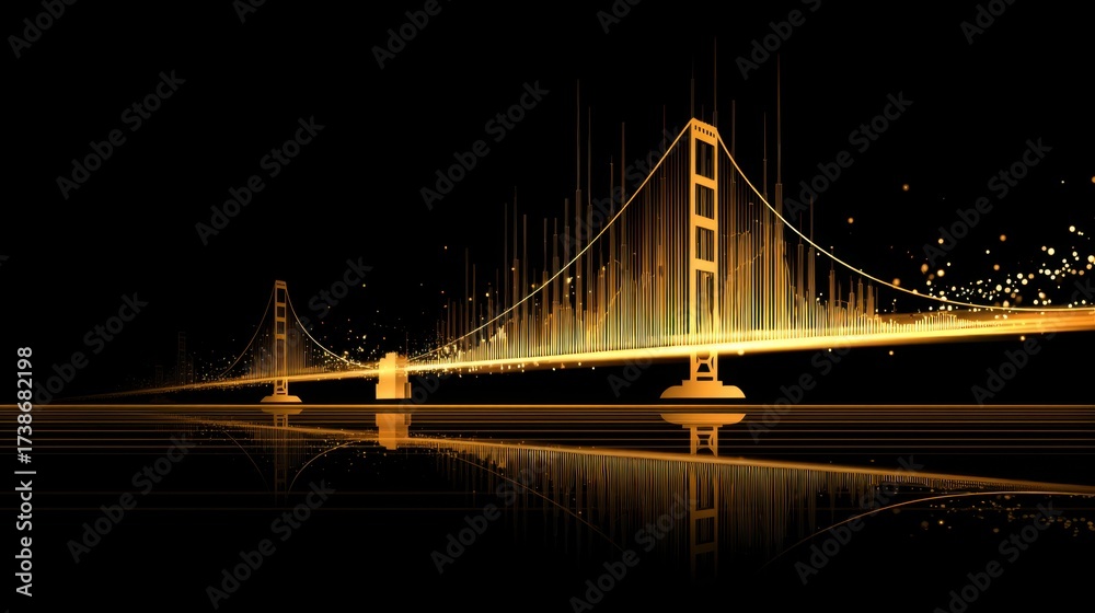 Fototapeta premium Abstract representation of a luminous bridge featuring vibrant light trails and reflections against a dark background creating a stunning visual experience