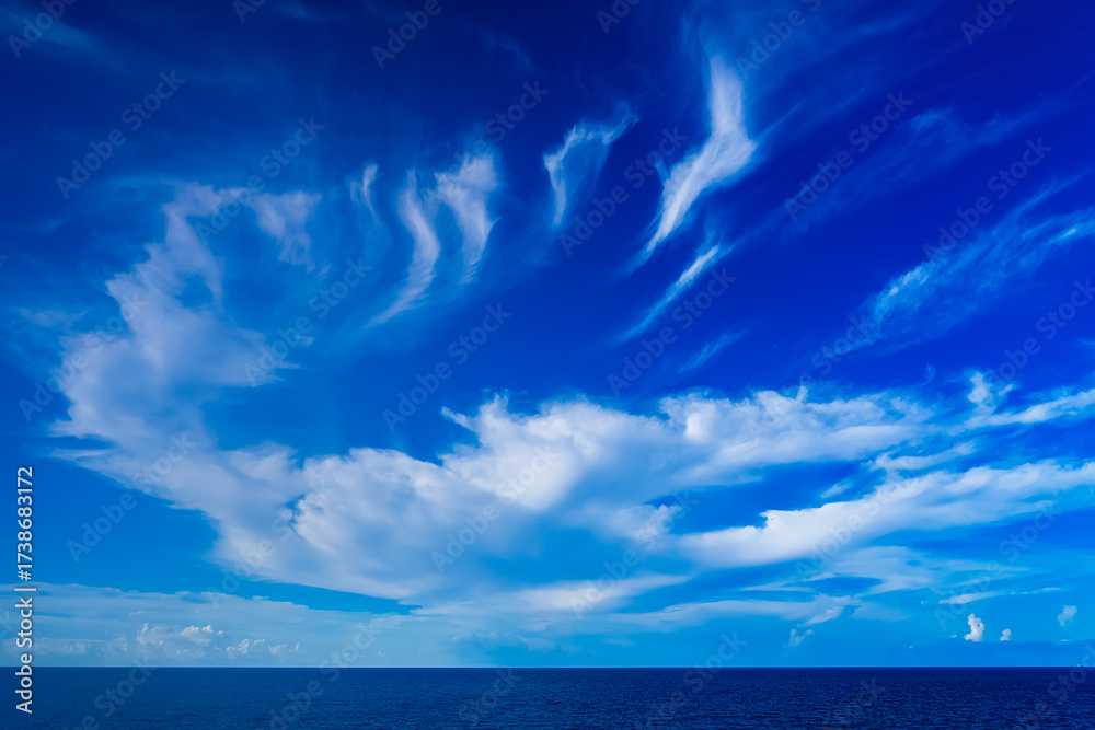 Obraz premium 太平洋の水平線と青い空と白い雲20250902