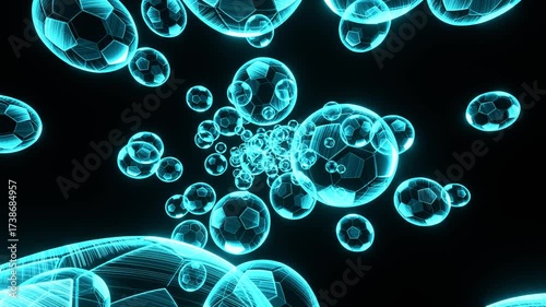 Holographic Soccer Balls.A 3D animation of multiple rotating holographic soccer balls. Perfect for sports, technology, gaming, or futuristic themed projects.