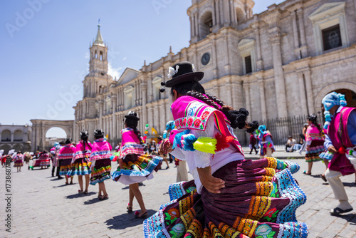 Photographs and postcards of the Plaza de Armas in Arequipa, the White City of Peru, a vacation destination with stunning views of volcanoes and the Andean snow-capped peaks