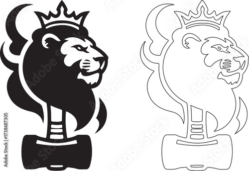 Royal Crowned Lion Head on Blacksmith's Hammer