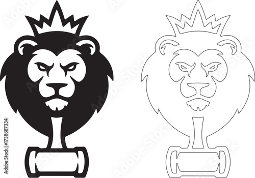 Powerful Crowned Lion Head on Blacksmith's Anvil Logo
