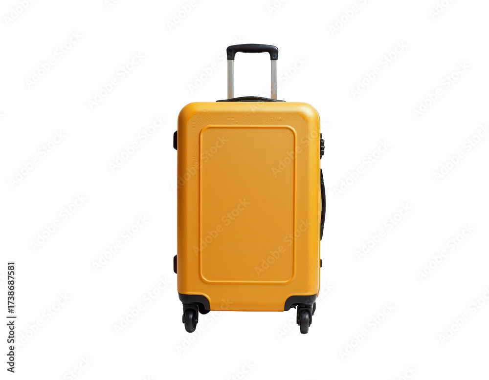 Bright Yellow Luggage with Wheels and Telescopic Handle on Transparent background Bright Yellow Luggage with Wheels and Telescopic Handle on Transparent background