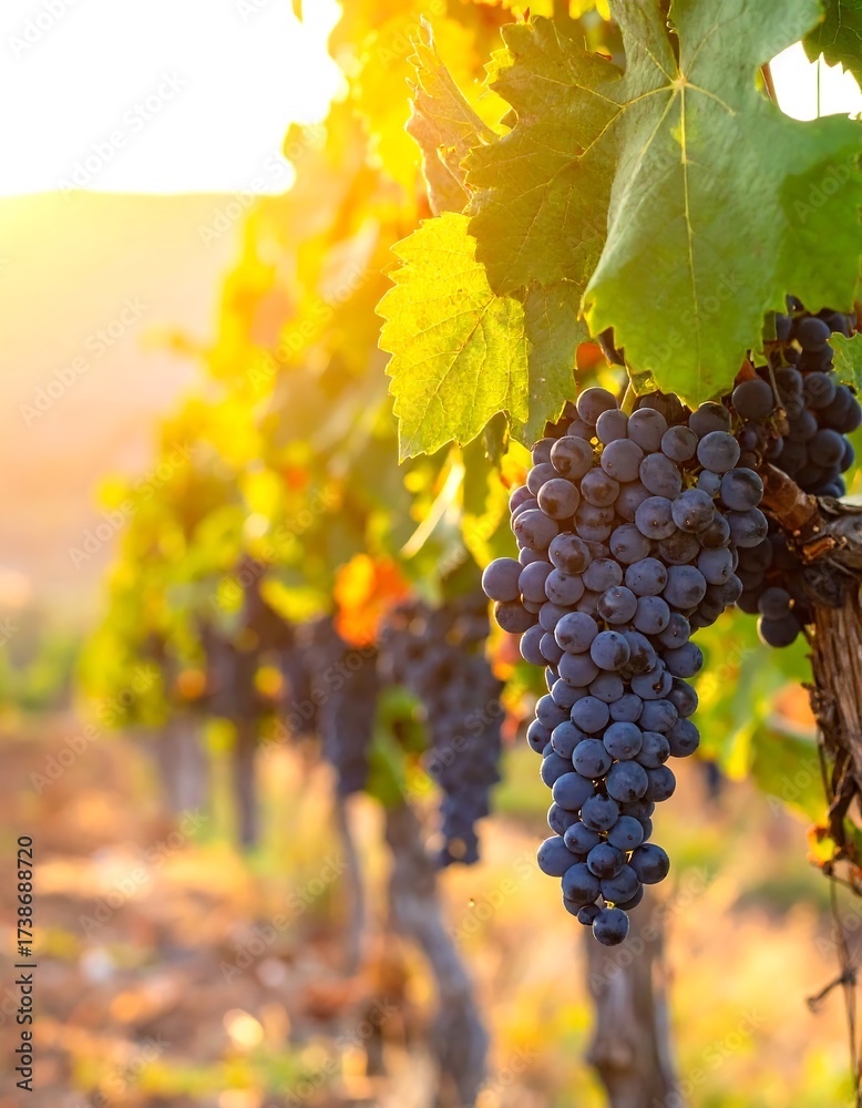Fototapeta premium Vineyard grapes at sunset