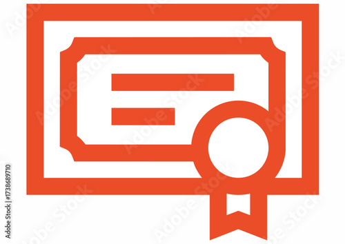 Flat design icon of a certificate with a ribbon on a white background