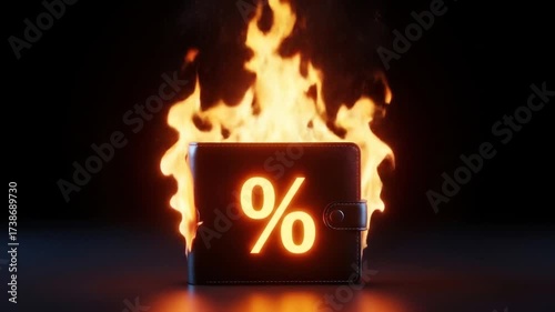 Burning Wallet with Percentage Symbol Financial Risk and Inflation Concept