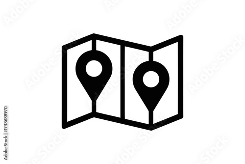 Map icon with location pins simple glyph vector illustration for travel and navigation apps isolated on white background