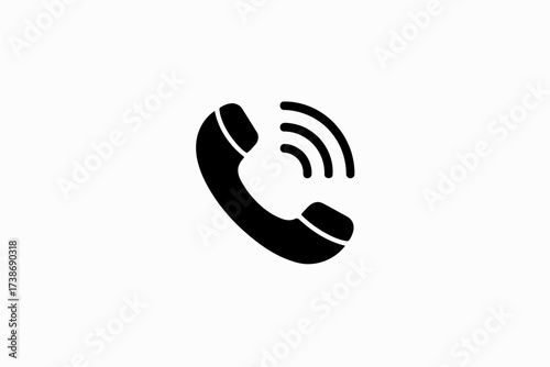 Black telephone receiver icon with sound waves simple vector glyph for contact and communication isolated on white background