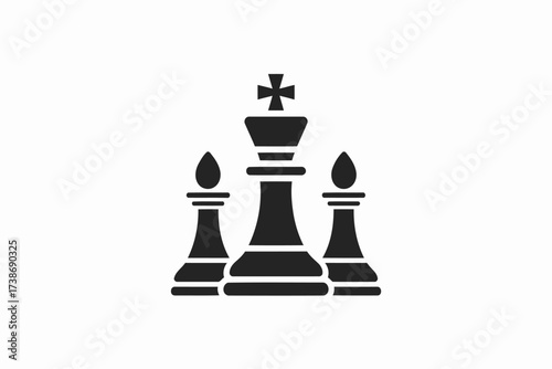 Chess pieces icon king with bishops simple vector illustration for strategy game design isolated on white background