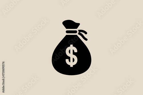 Money bag icon simple flat vector illustration for finance and investment concepts isolated on beige background