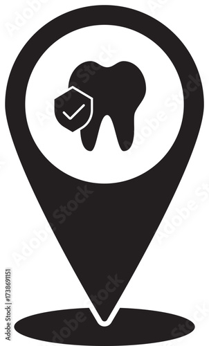 Dental Clinic Location Pin with Insurance Shield Icon