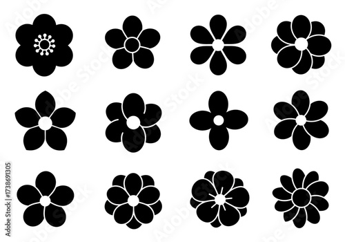 Groovy hippy daisy flowers set. hand drawn decorative elements. flowers silhouette. flower icon. Vector illustration