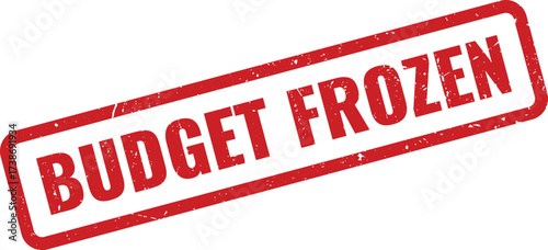 Red Budget Frozen rubber stamp on white background, indicating financial allocations or spending are halted
