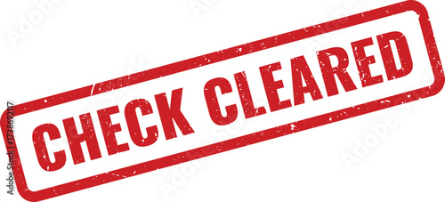 Red check cleared rubber stamp with distressed texture on a white background, indicating a successful financial transaction