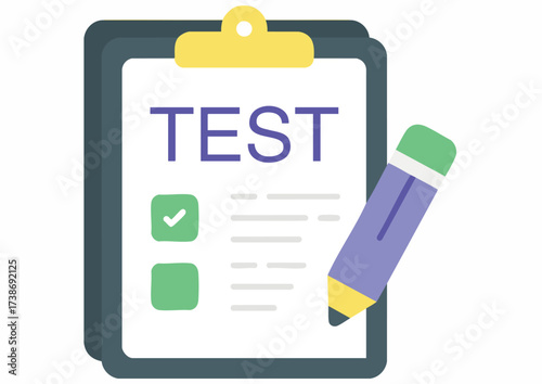 A clipboard with a test, checkmarks, and a pencil, ready for use.