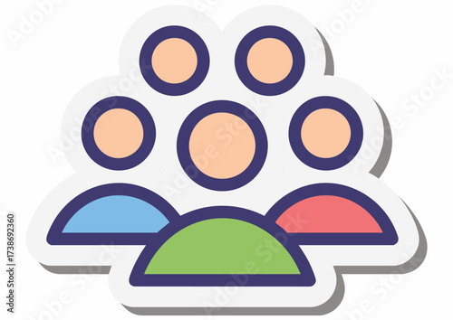 Group of people icon with colorful silhouettes and a white outline.